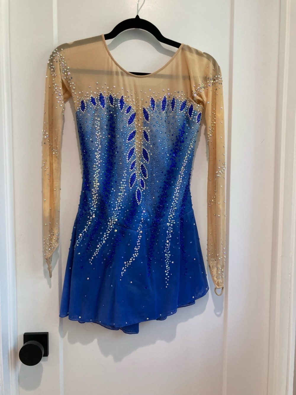 NEEDS REPAIR Blue & Nude Rhinestone Figure Skating Dress